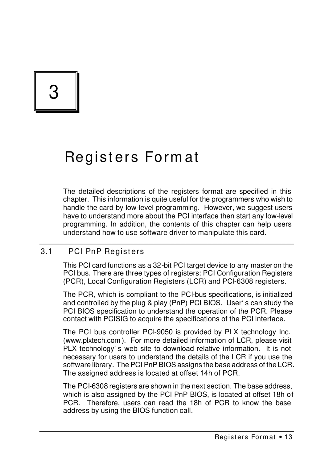 HP NuDAQ I-9111DG/HR manual Registers Format, PCI PnP Registers 