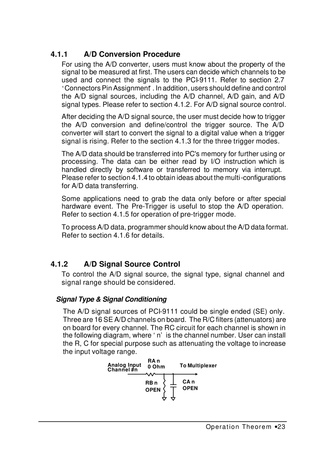 HP NuDAQ I-9111DG/HR manual 1 A/D Conversion Procedure, 2 A/D Signal Source Control 