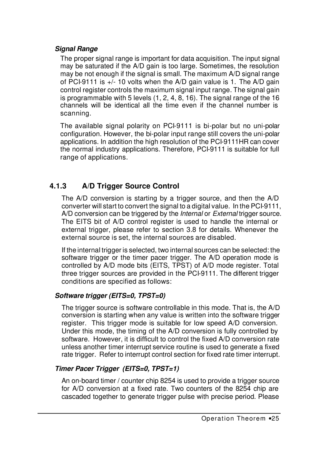 HP NuDAQ I-9111DG/HR manual 3 A/D Trigger Source Control, Signal Range 