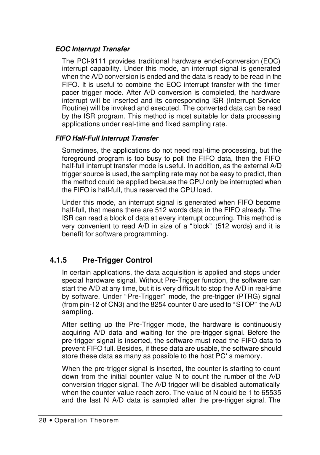 HP NuDAQ I-9111DG/HR manual Pre-Trigger Control, EOC Interrupt Transfer 