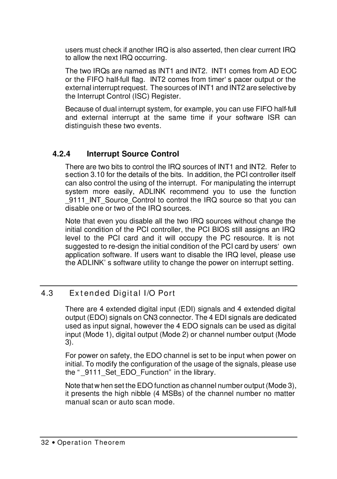 HP NuDAQ I-9111DG/HR manual Interrupt Source Control, Extended Digital I/O Port 