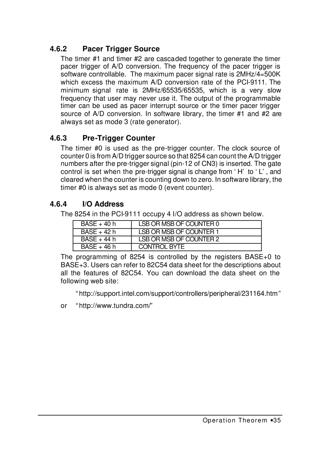 HP NuDAQ I-9111DG/HR manual Pacer Trigger Source, Pre-Trigger Counter, 4 I/O Address 