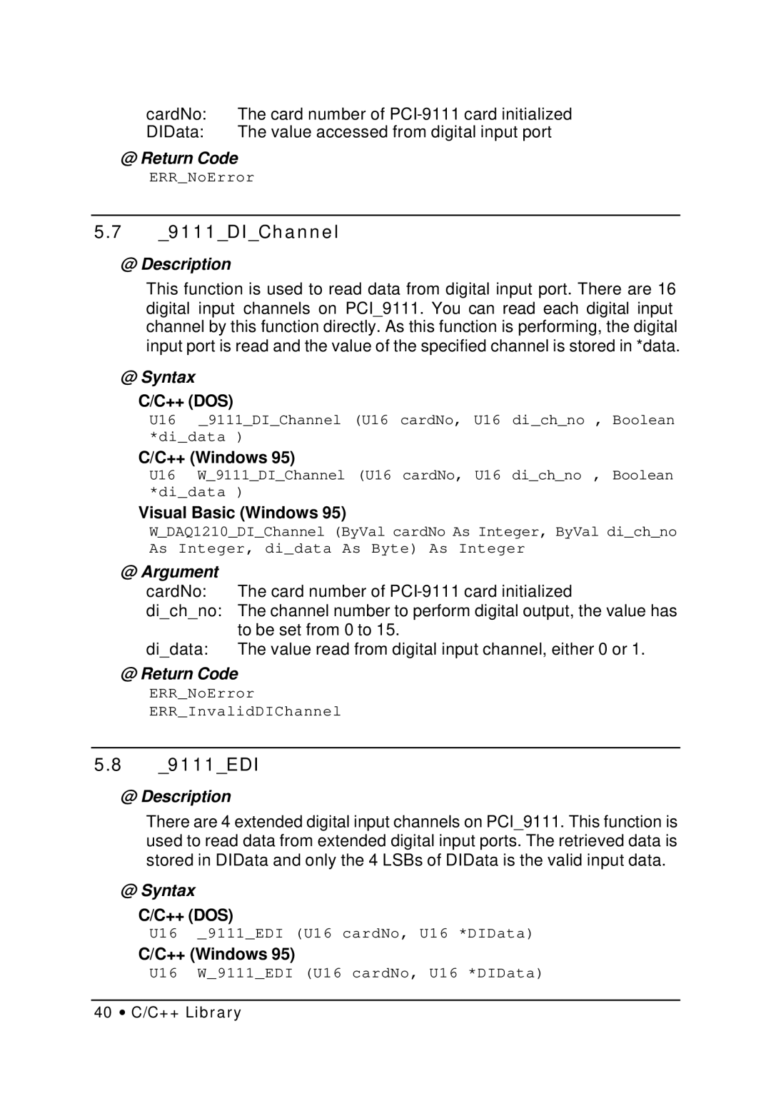 HP NuDAQ I-9111DG/HR manual 9111DIChannel, 9111EDI 