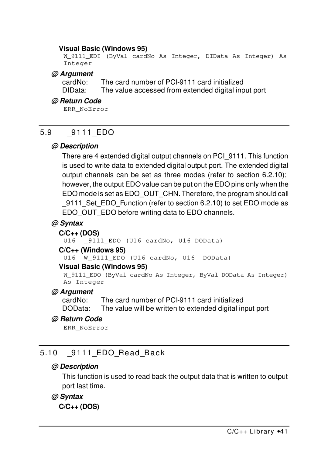 HP NuDAQ I-9111DG/HR manual 10 9111EDOReadBack 