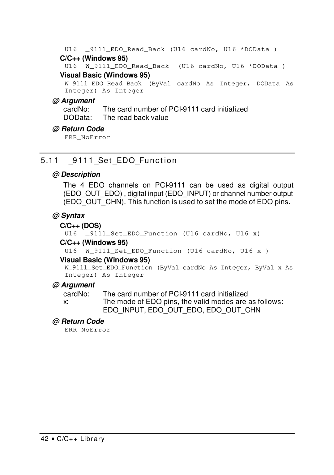 HP NuDAQ I-9111DG/HR manual 11 9111SetEDOFunction 