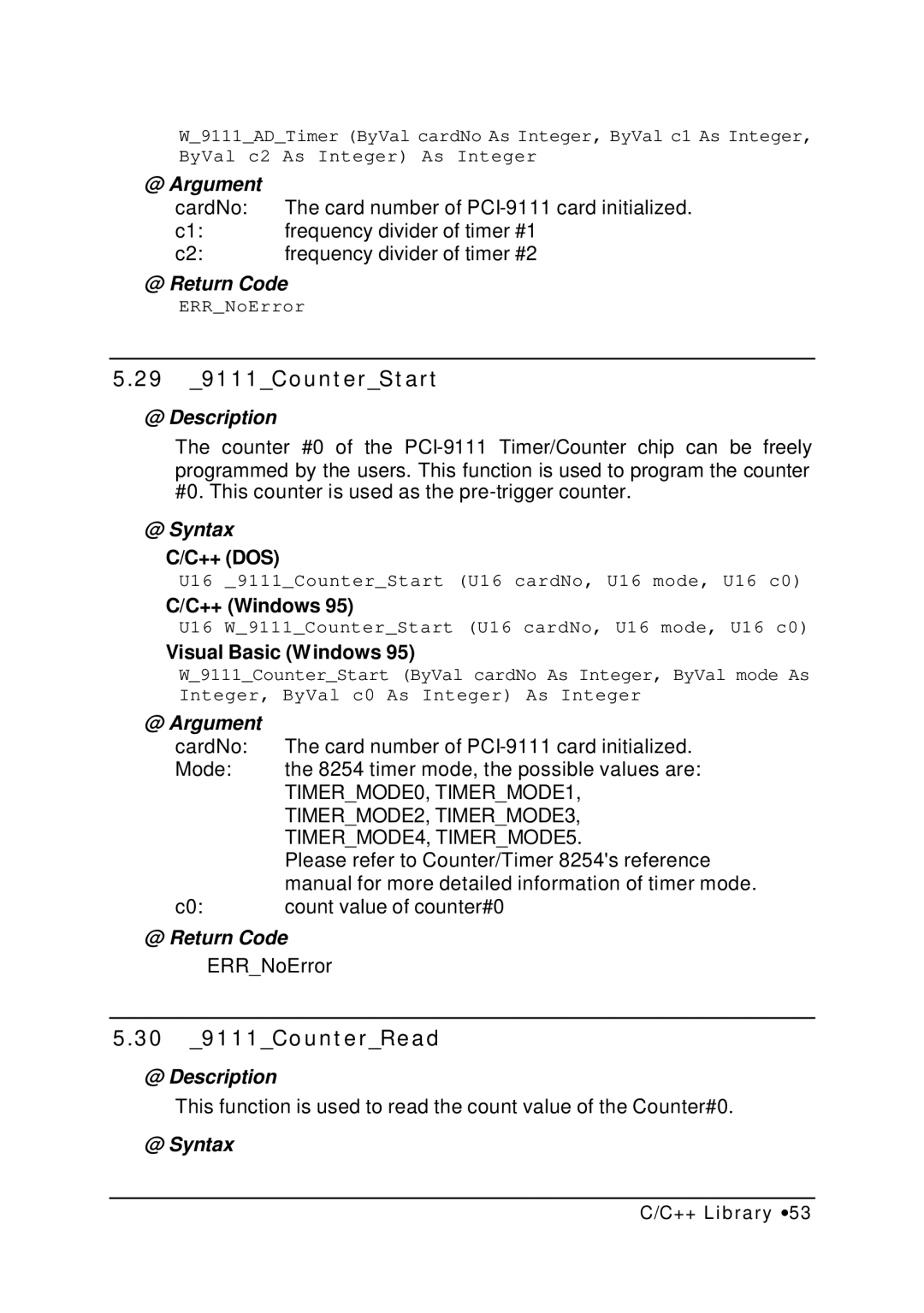 HP NuDAQ I-9111DG/HR manual 29 9111CounterStart, 30 9111CounterRead 