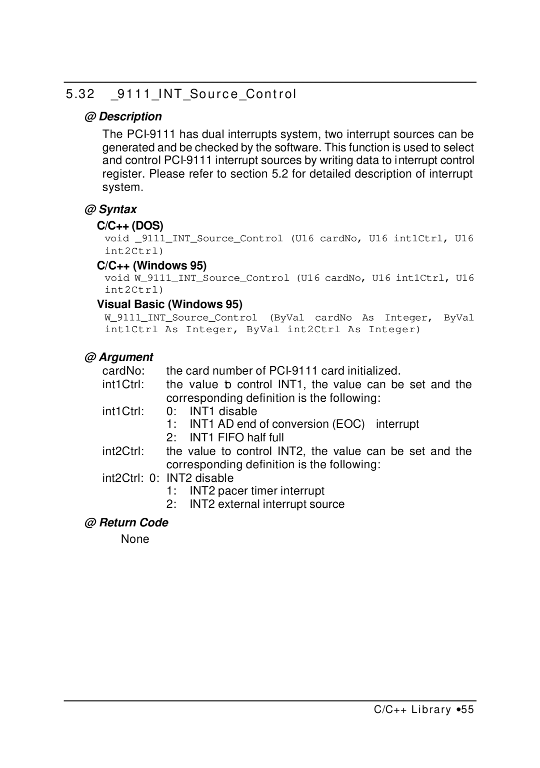 HP NuDAQ I-9111DG/HR manual 32 9111INTSourceControl 