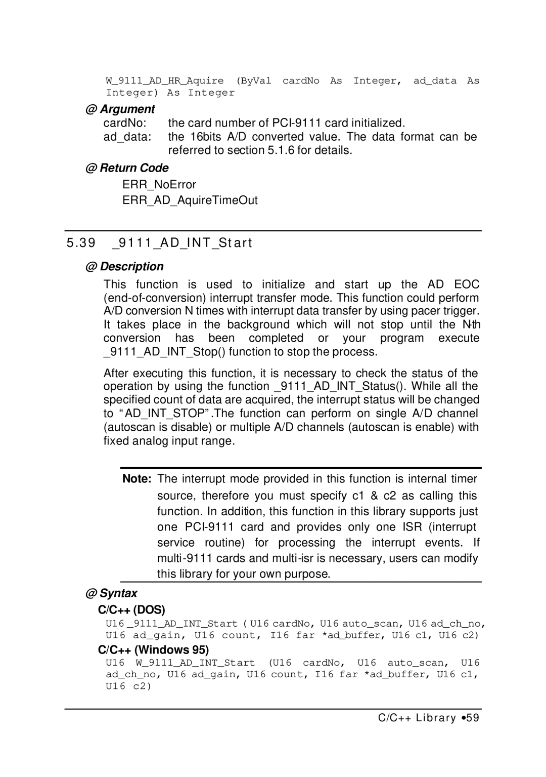 HP NuDAQ I-9111DG/HR manual 39 9111ADINTStart 