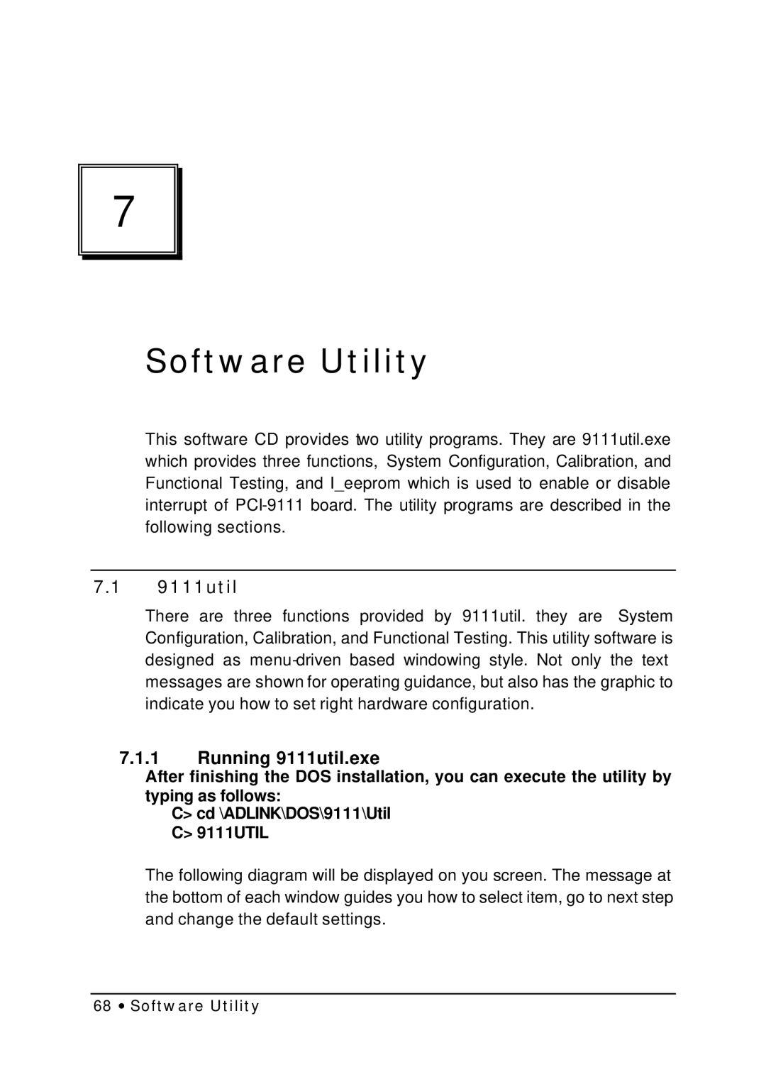 HP NuDAQ I-9111DG/HR manual Software Utility, Running 9111util.exe 