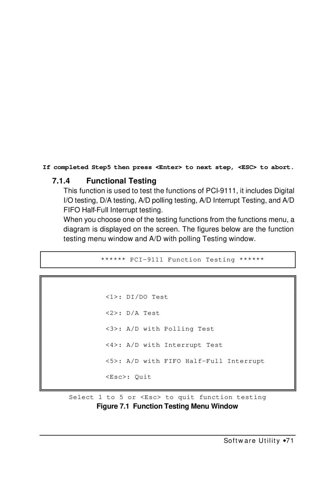 HP NuDAQ I-9111DG/HR manual Functional Testing, Function Testing Menu Window 