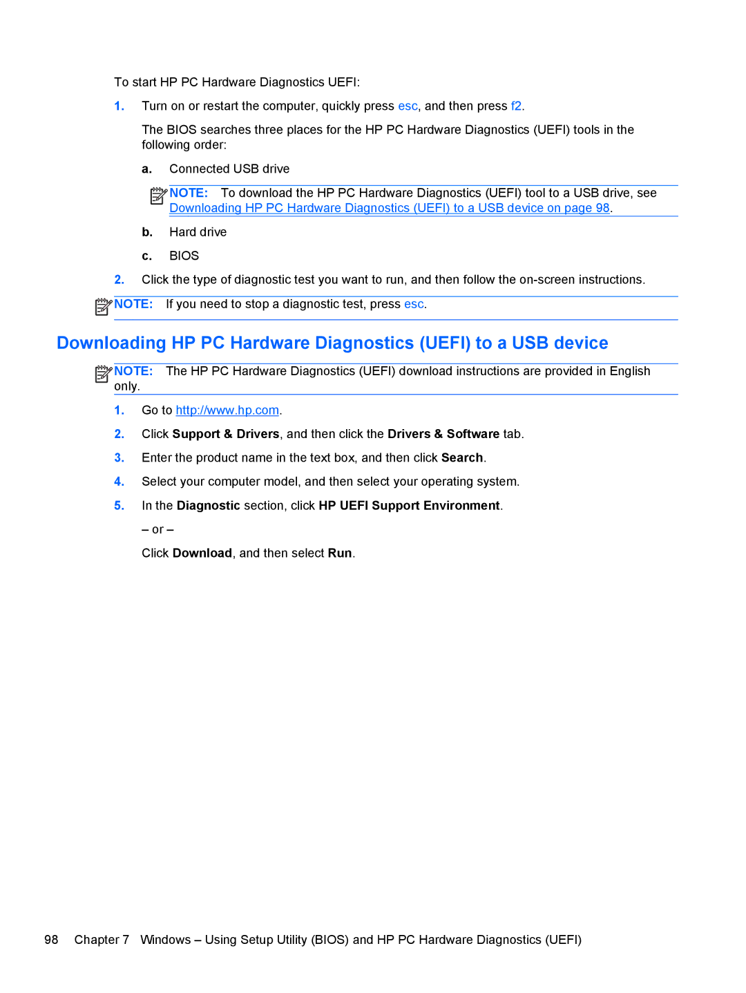 HP NV15J185NR manual Downloading HP PC Hardware Diagnostics Uefi to a USB device 