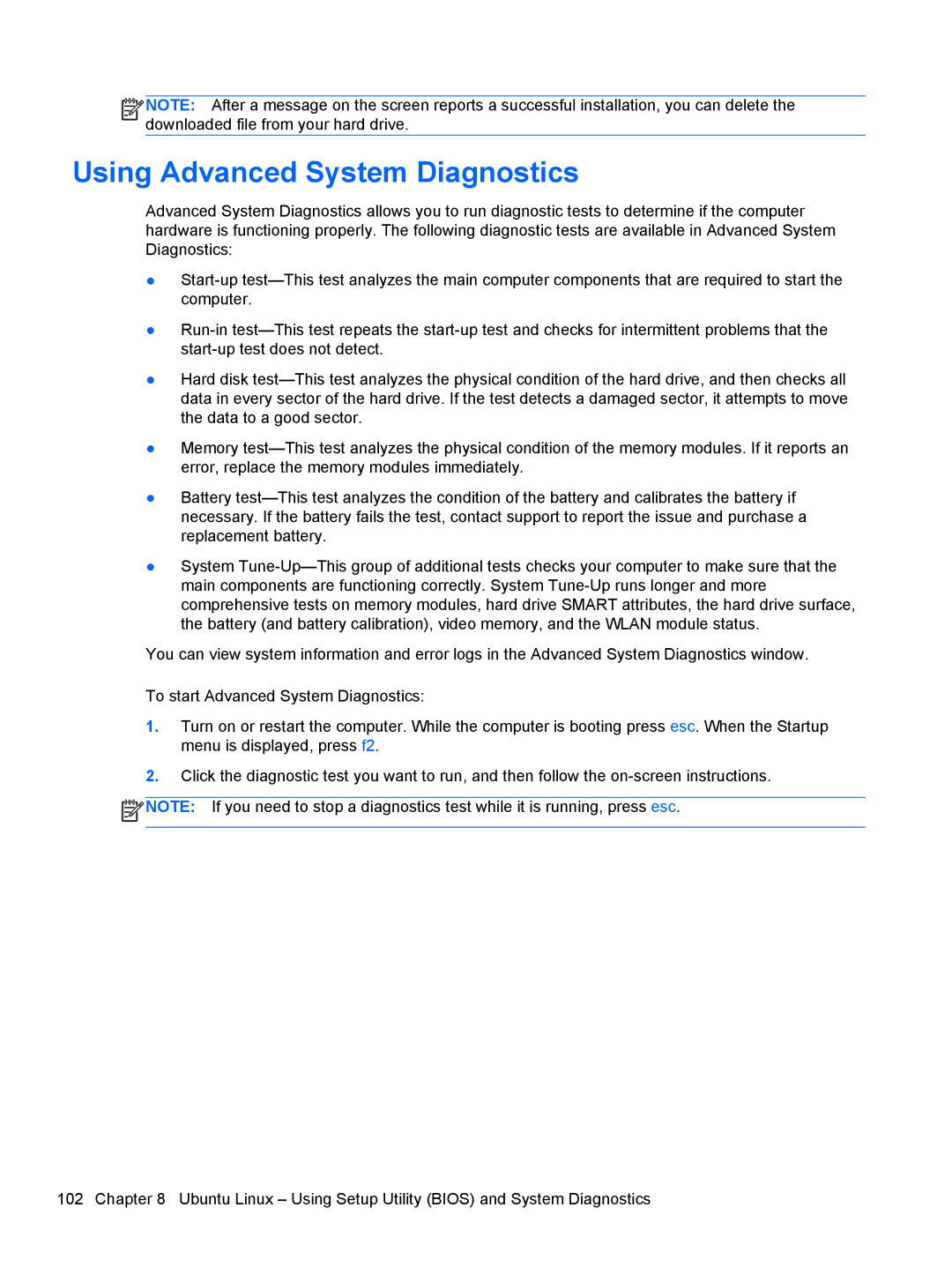 HP NV15J185NR manual Using Advanced System Diagnostics 