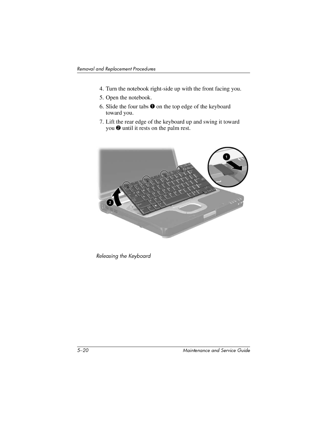 HP nw8000 manual Releasing the Keyboard 