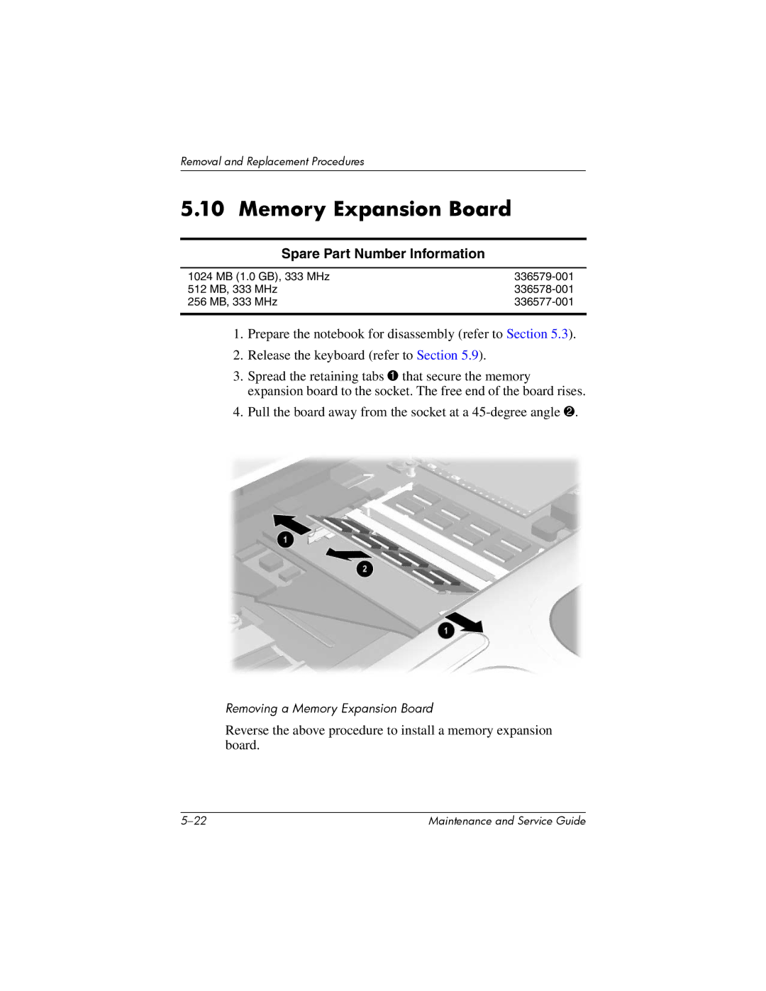 HP nw8000 manual Memory Expansion Board, Spare Part Number Information 