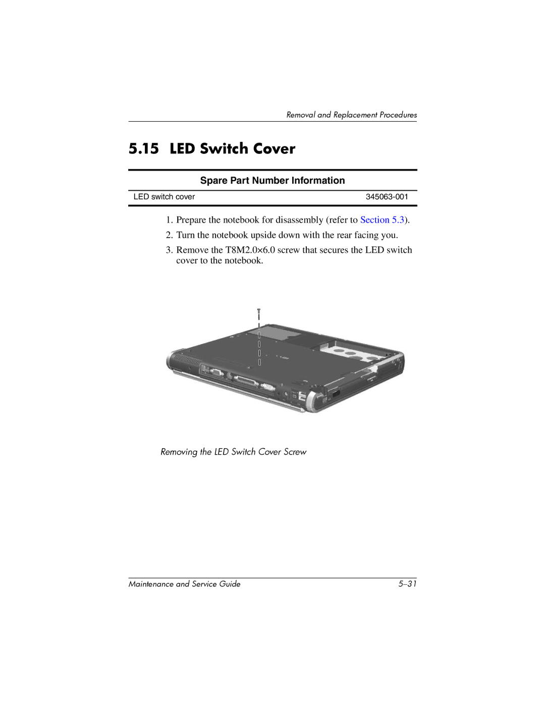 HP nw8000 manual LED Switch Cover 