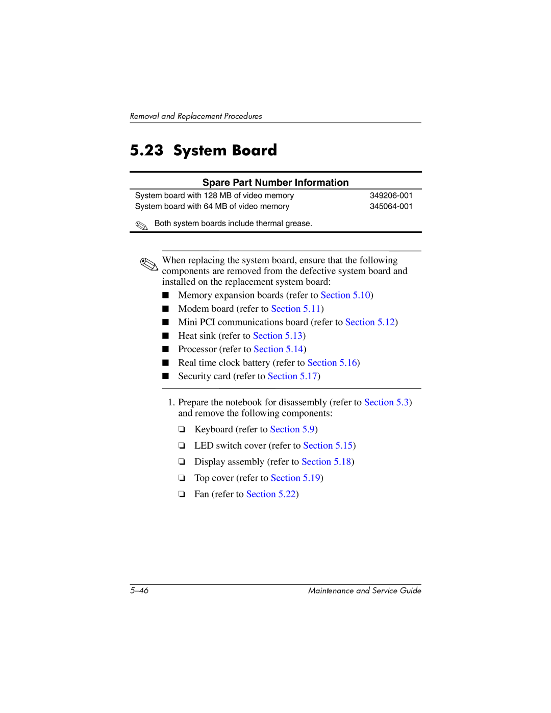 HP nw8000 manual System Board 