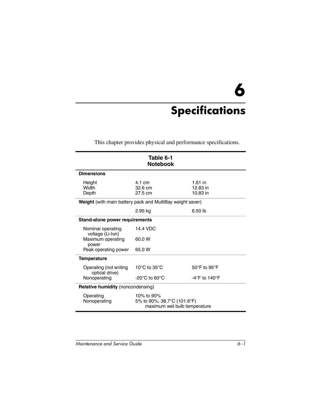 HP nw8000 manual Specifications 