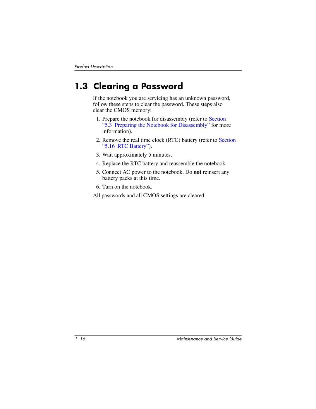 HP nw8000 manual Clearing a Password 