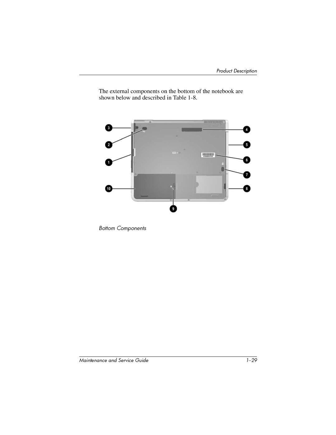 HP nw8000 manual Bottom Components 