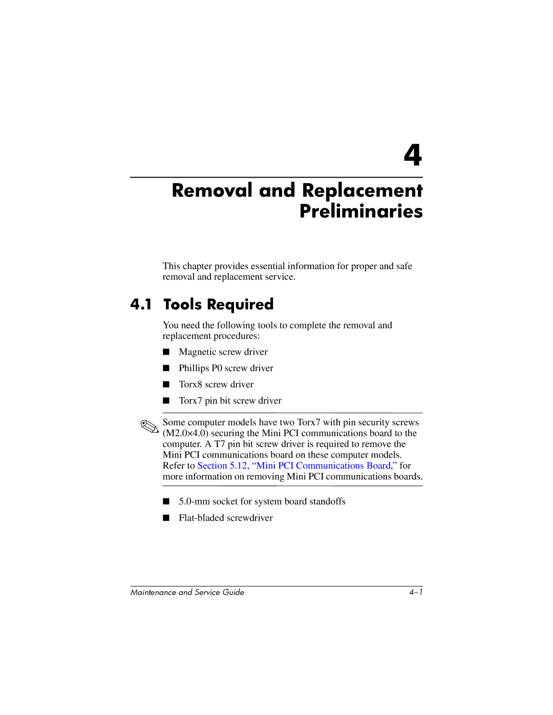HP nw8000 manual Removal and Replacement Preliminaries, Tools Required 