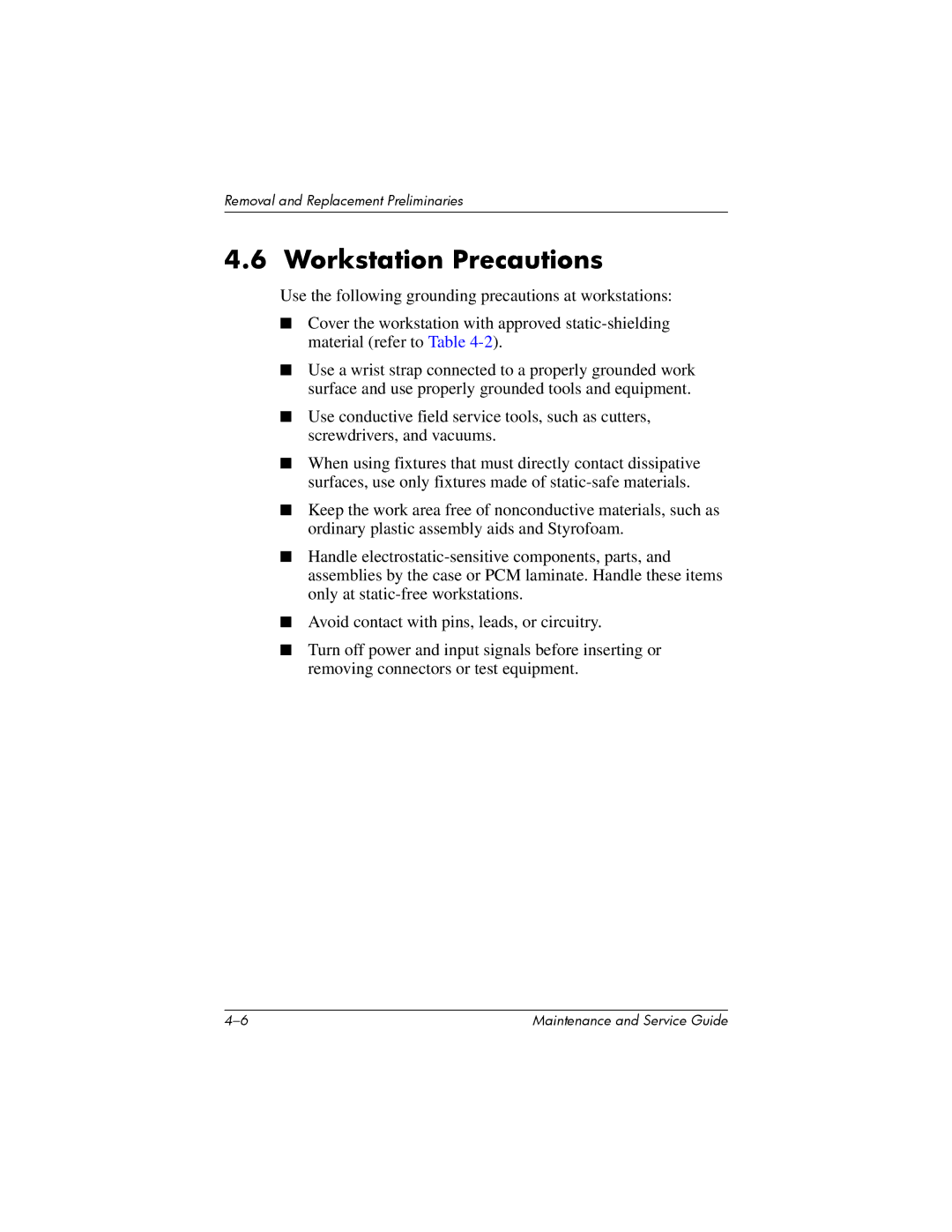 HP nw8000 manual Workstation Precautions 