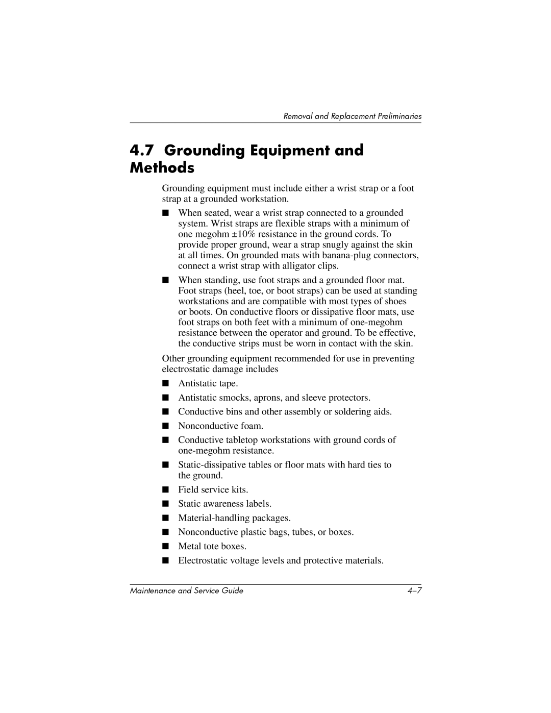 HP nw8000 manual Grounding Equipment and Methods 