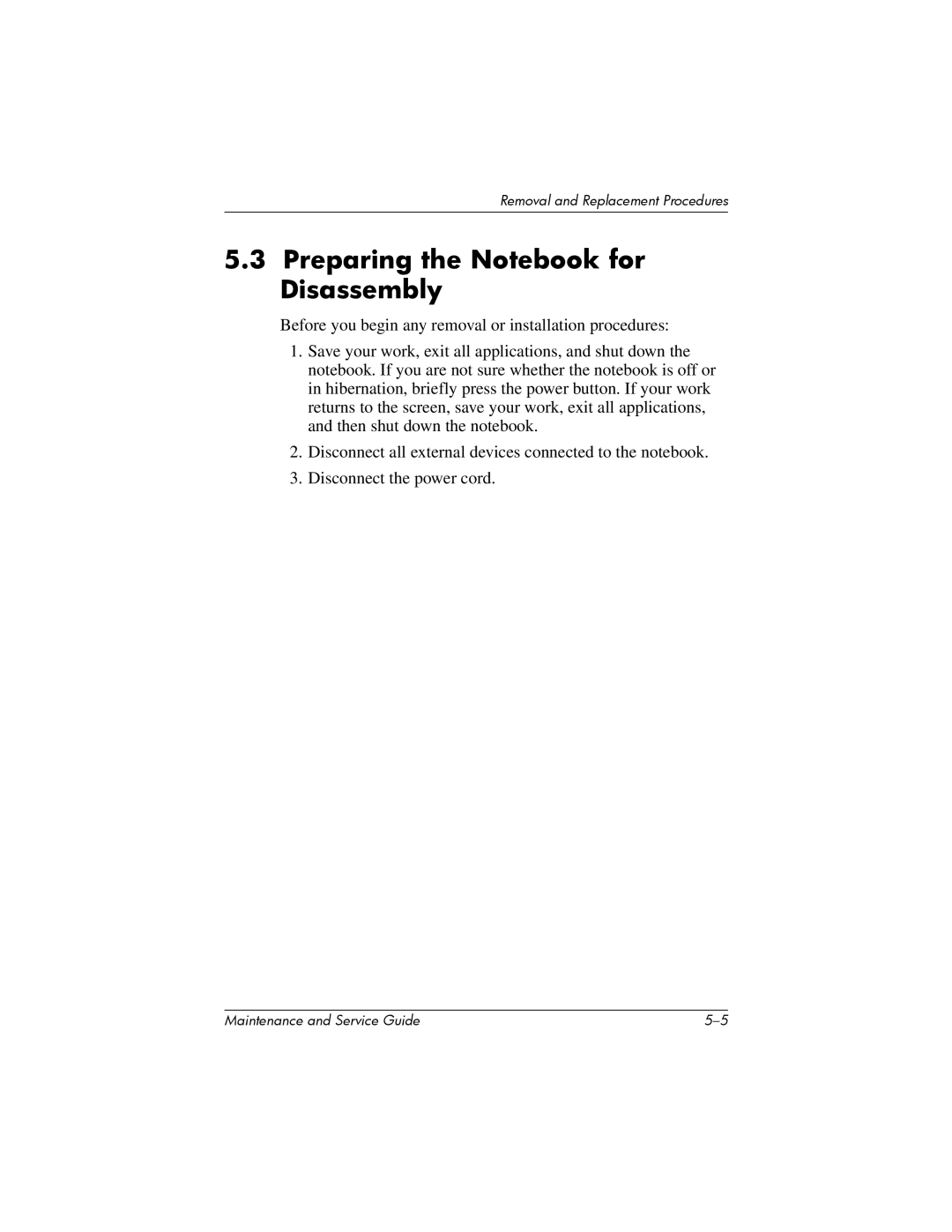 HP nw8000 manual Preparing the Notebook for Disassembly 