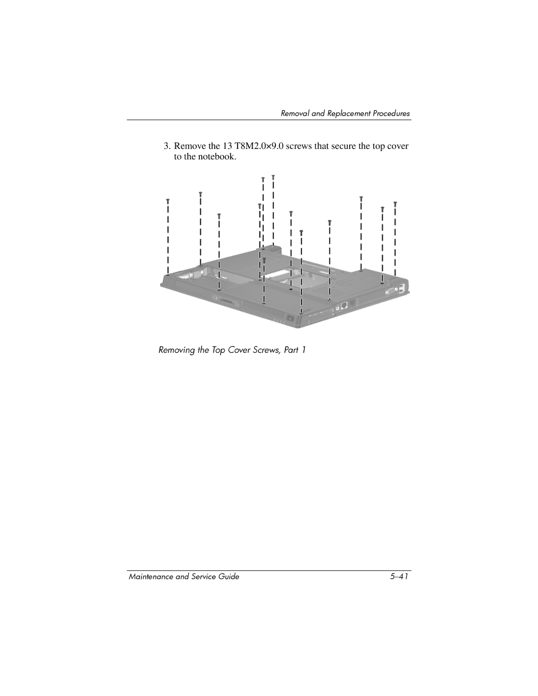 HP NX6120 manual Removing the Top Cover Screws, Part 