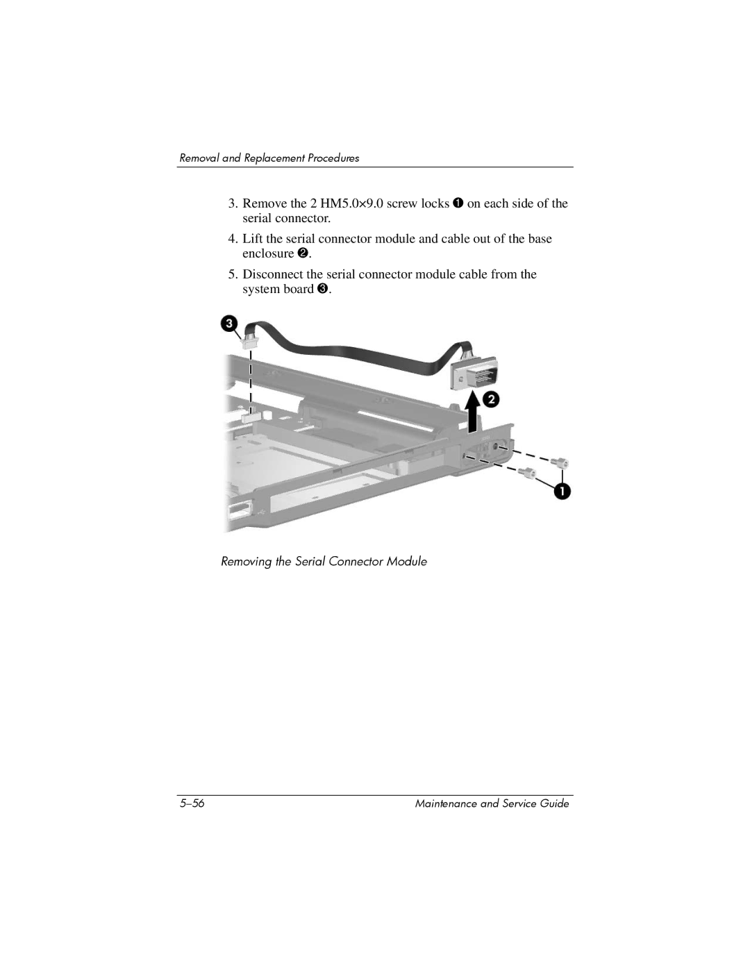 HP NX6120 manual Removing the Serial Connector Module 