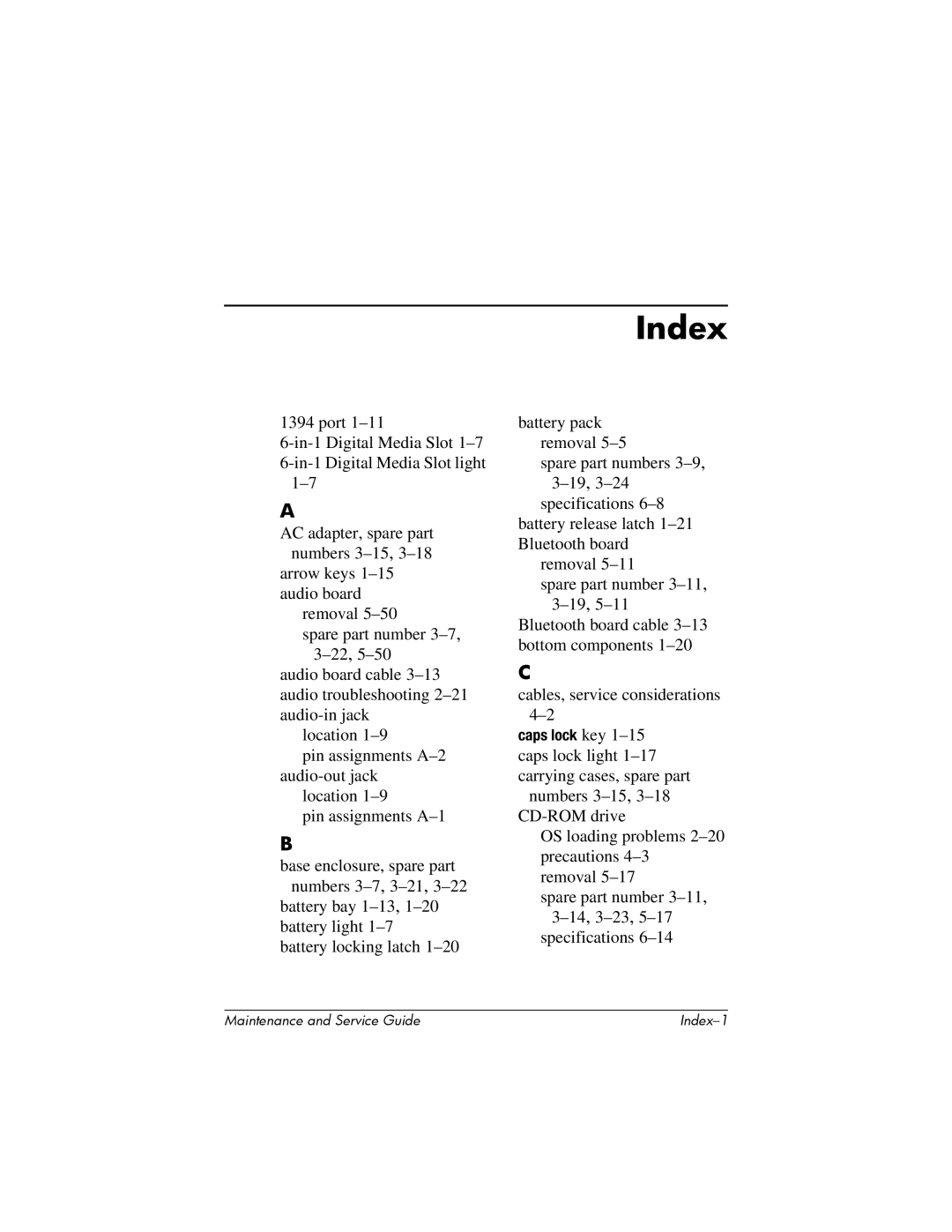 HP NX6120 manual Index 