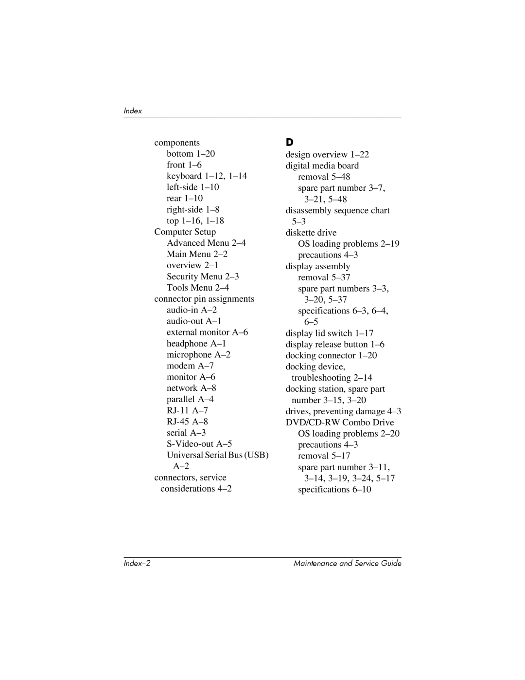 HP NX6120 manual Index 