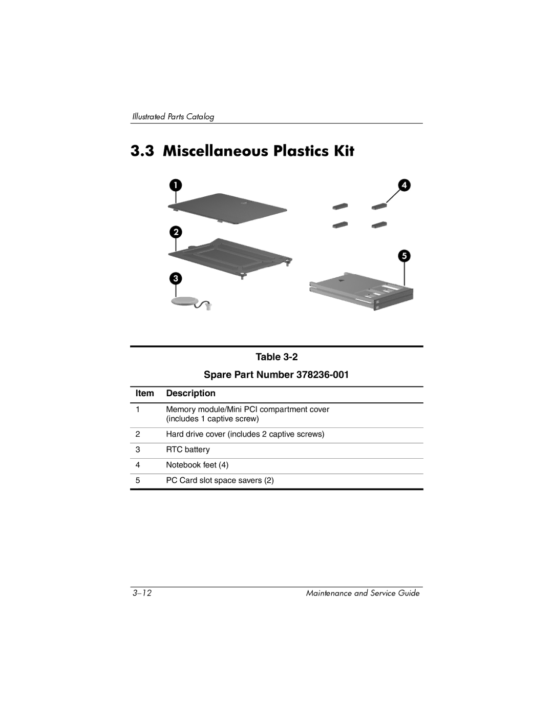 HP NX6120 manual Miscellaneous Plastics Kit, Spare Part Number 