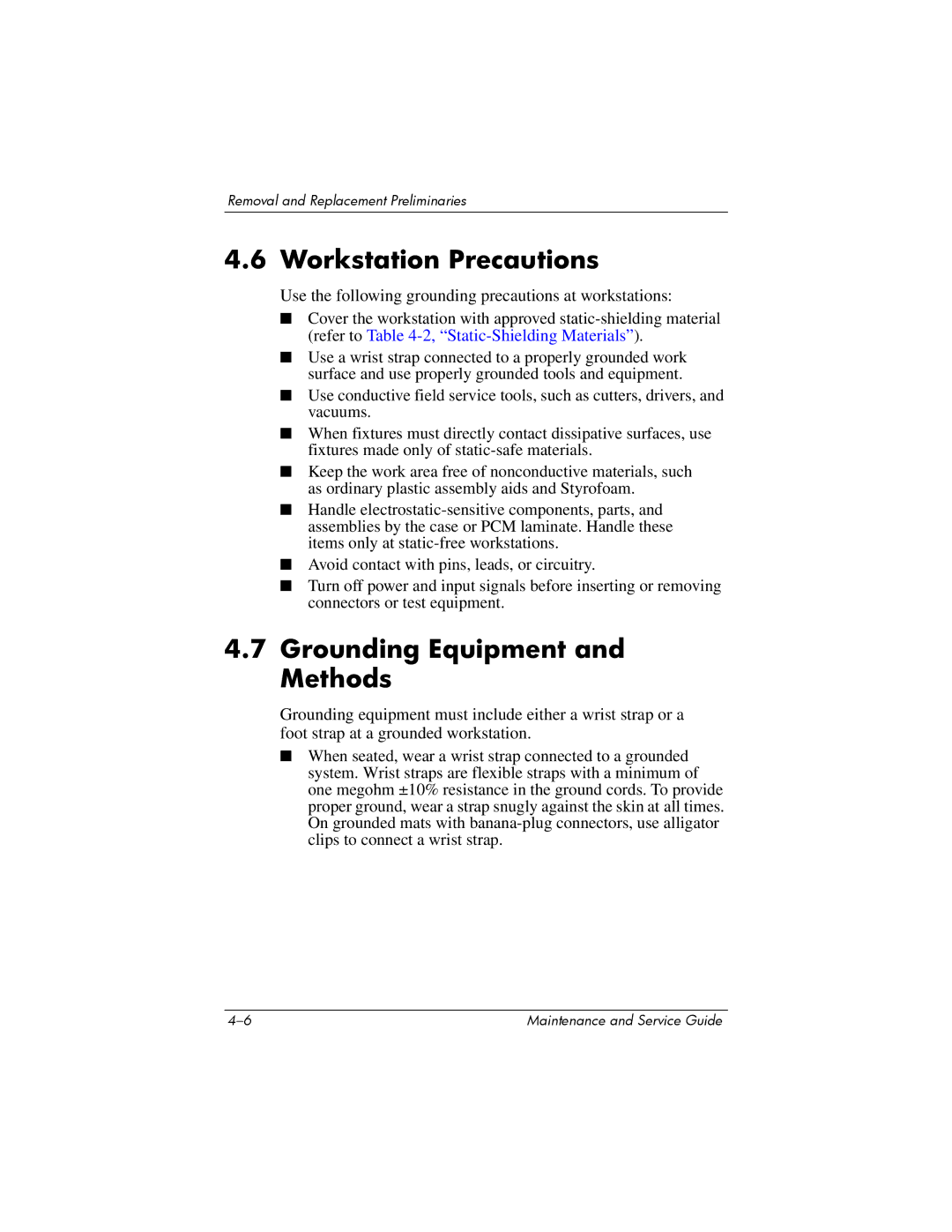 HP NX6120 manual Workstation Precautions, Grounding Equipment and Methods 