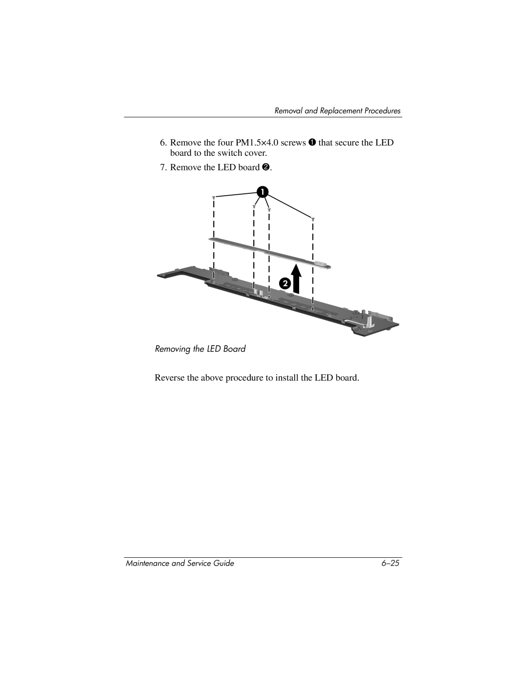 HP nx6130 manual Reverse the above procedure to install the LED board 