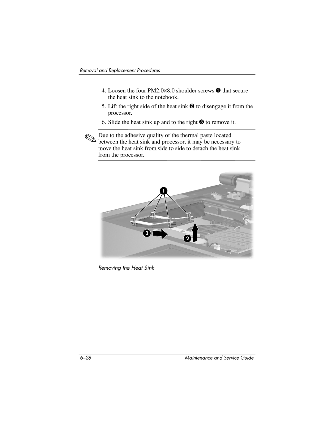 HP nx6130 manual Removing the Heat Sink 