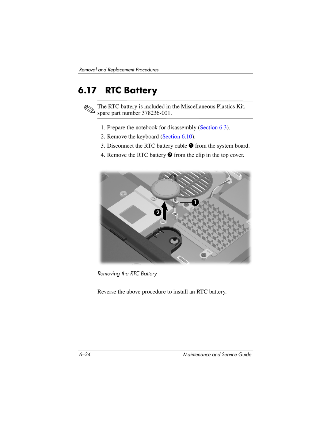 HP nx6130 manual RTC Battery 