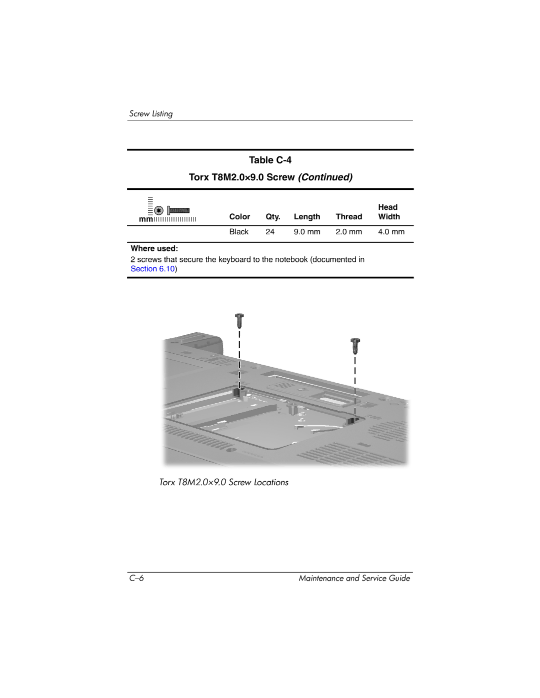 HP nx6130 manual Head Color Qty. Length Thread Width 