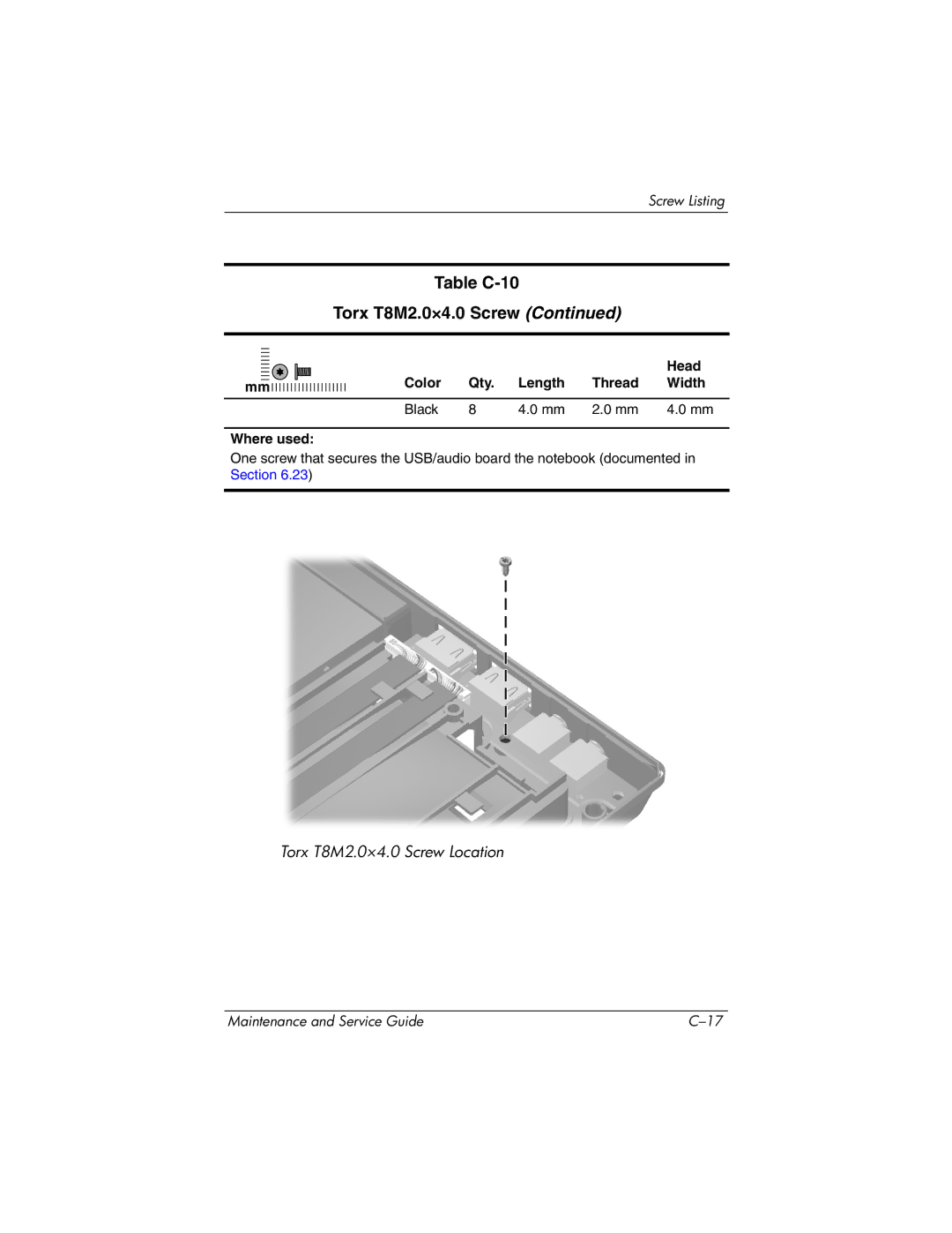 HP nx6130 manual Torx T8M2.0×4.0 Screw Location 