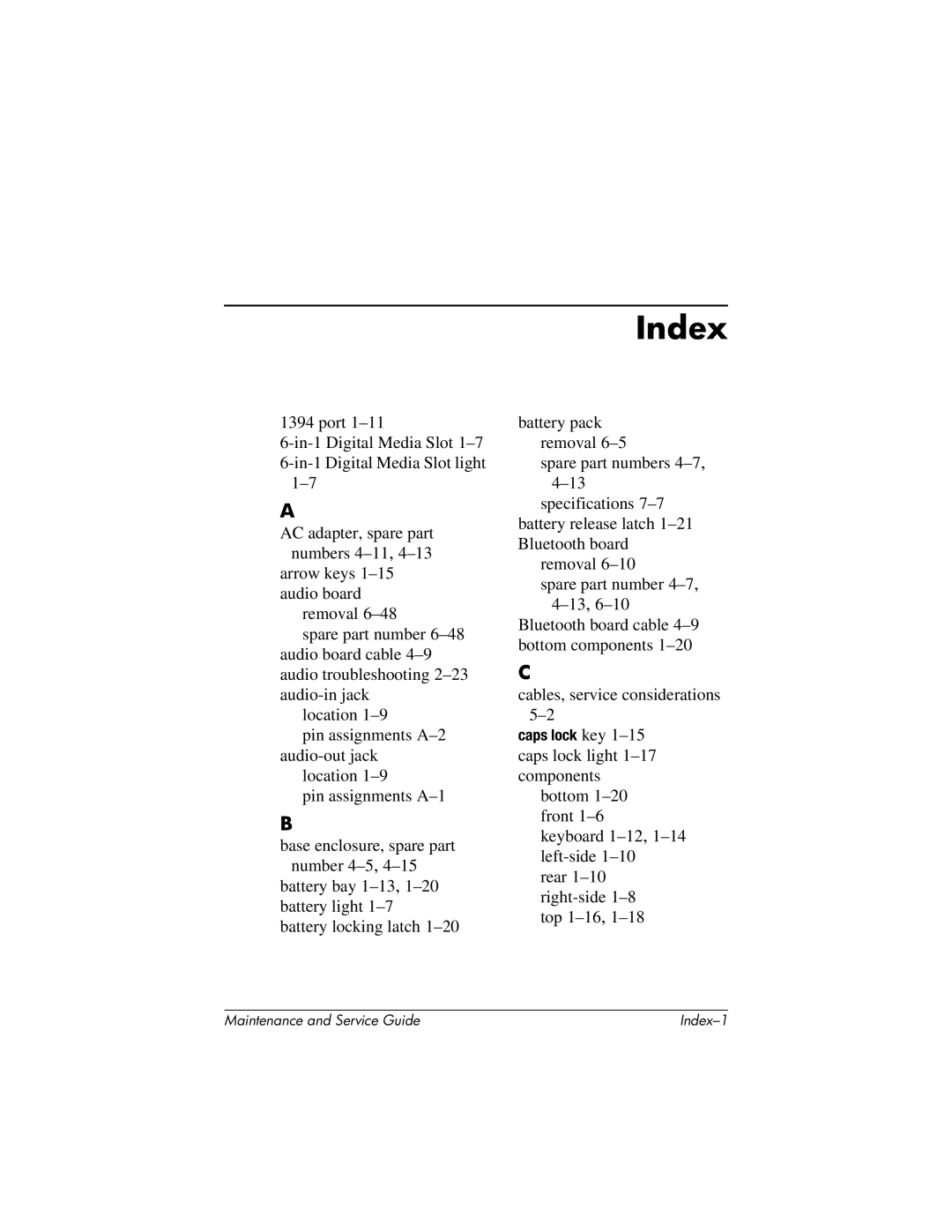 HP nx6130 manual Index 