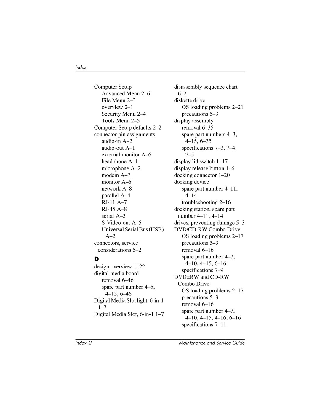 HP nx6130 manual Index 