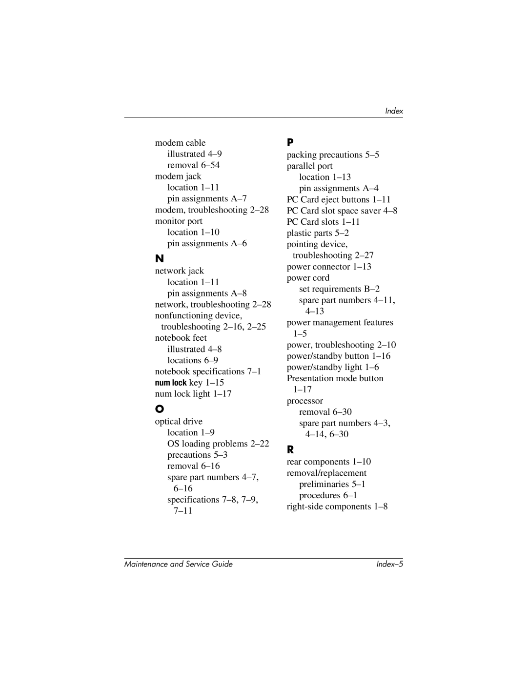 HP nx6130 manual Index-5 