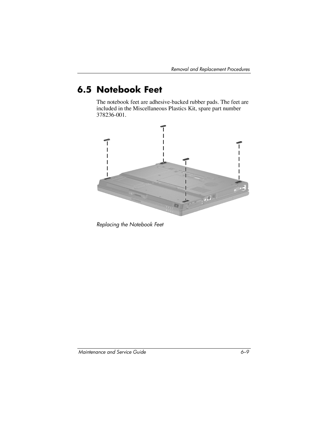 HP nx6130 manual Replacing the Notebook Feet 