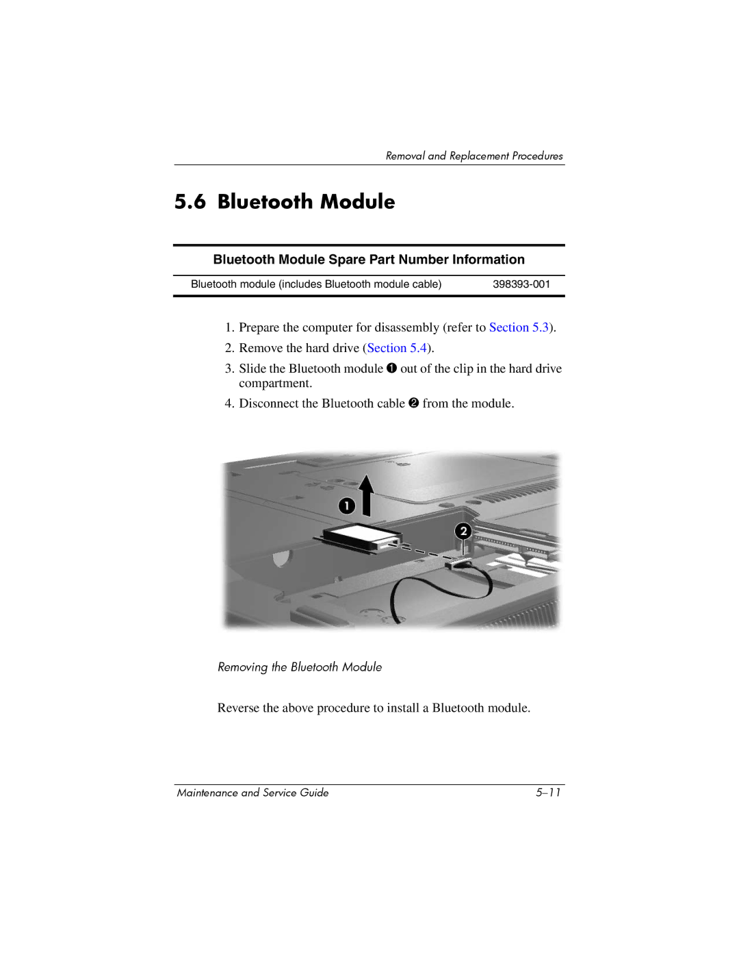 HP nx6315 manual Bluetooth Module Spare Part Number Information 