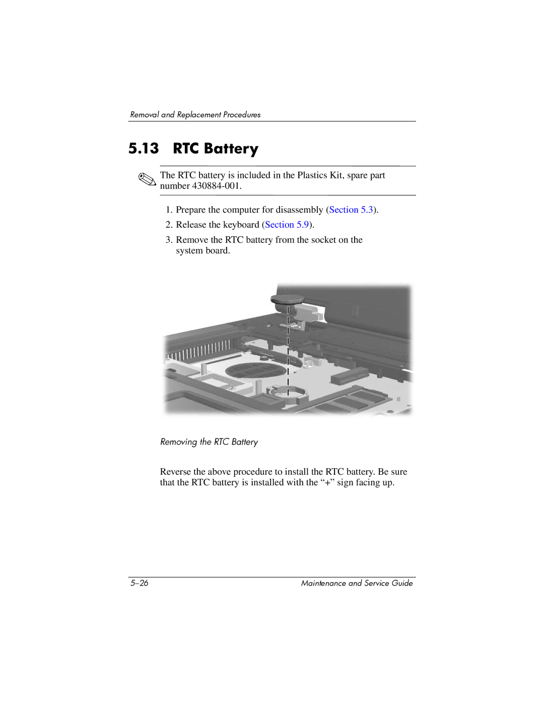 HP nx6315 manual RTC Battery 