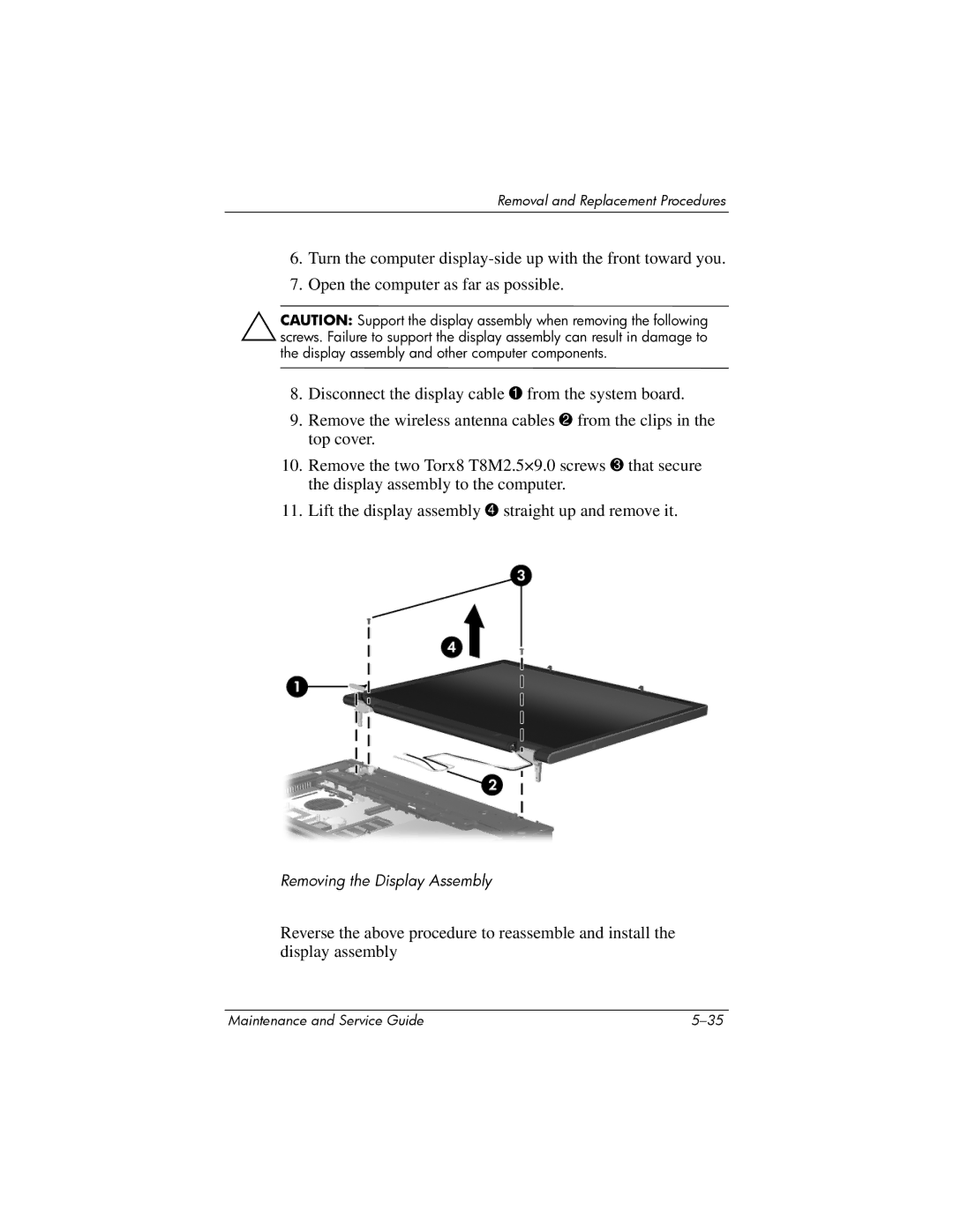 HP nx6315 manual Removing the Display Assembly 