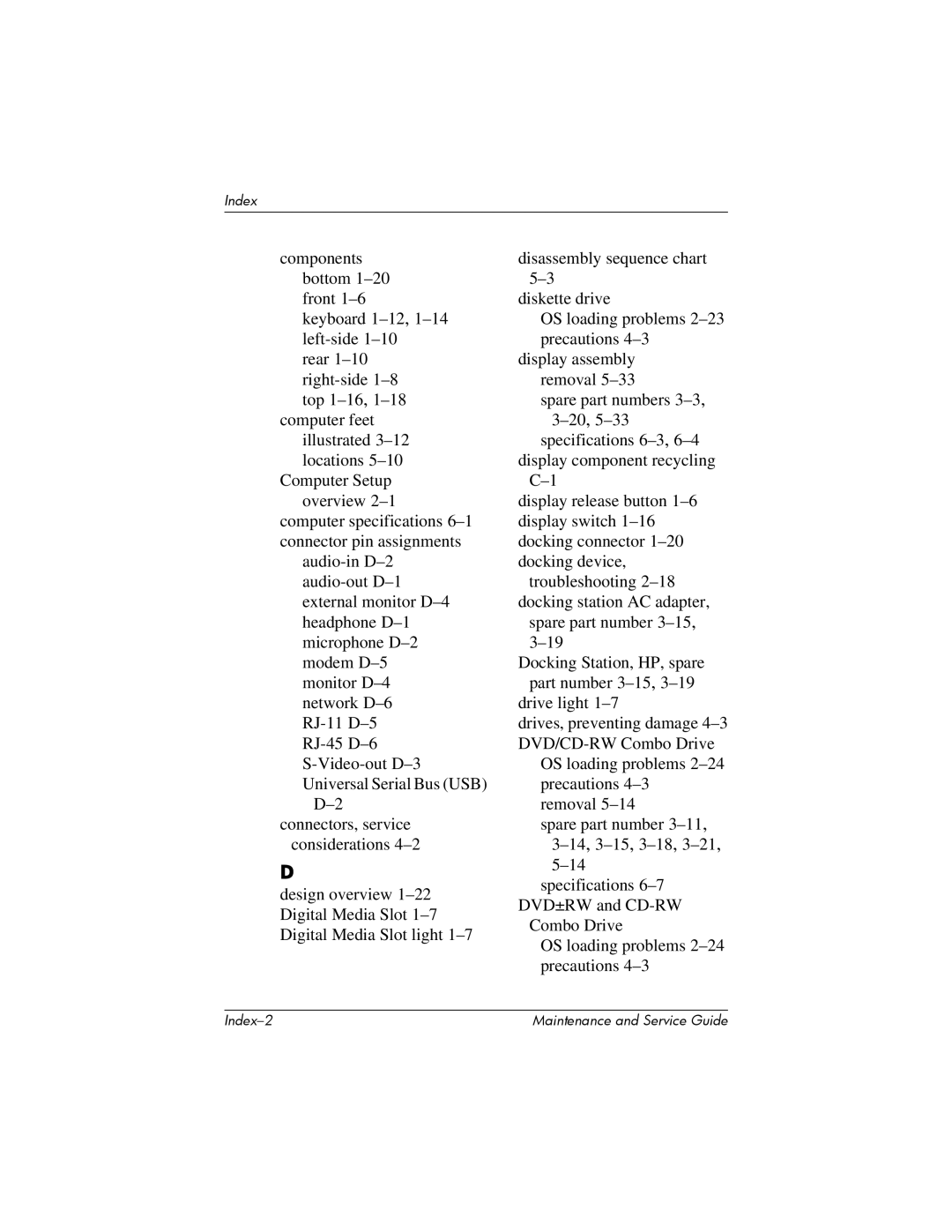 HP nx6315 manual Index 