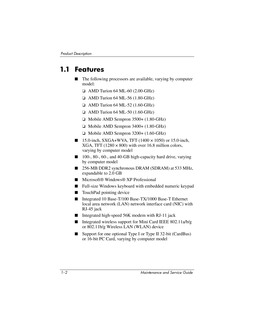 HP nx6315 manual Features 