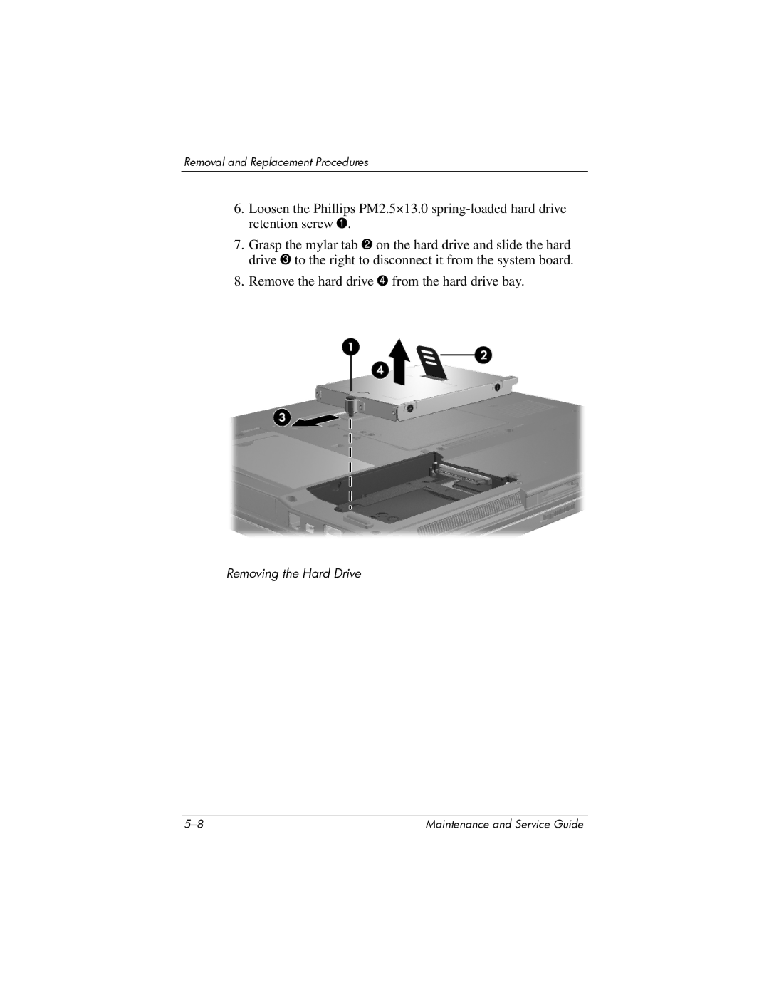 HP nx6315 manual Removing the Hard Drive 