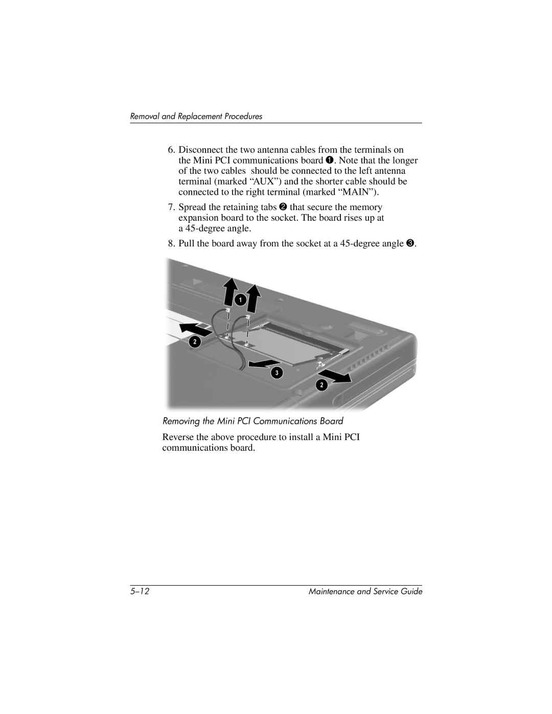 HP nx7000, X1000 manual Removing the Mini PCI Communications Board 