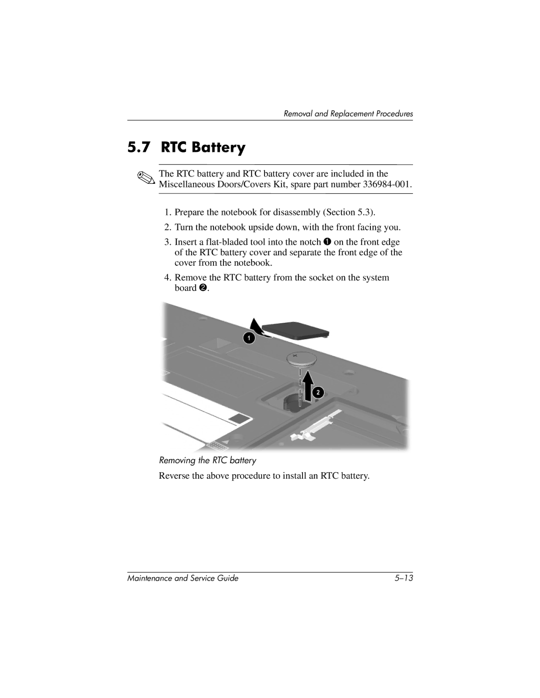 HP X1000, nx7000 manual RTC Battery 